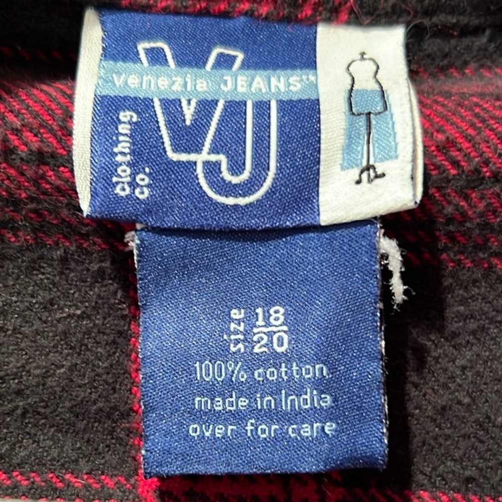 VENEZIA JEANS ♥️ VINTAGE RED/BLACK HEAVY COTTON FLANNEL PLAID SHIRT Women 18/20 - Picture 7 of 8